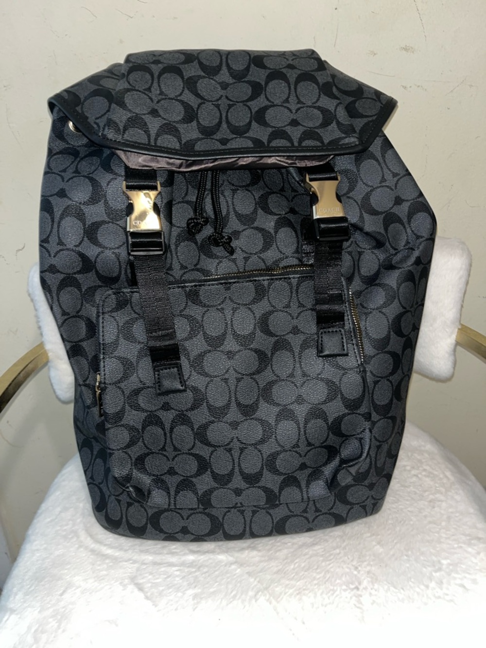 Source Unknown Black and Charcoal Logo-Pattern Backpack